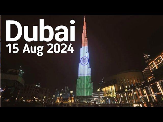 Dubai [4K] Indian Flag on Burj Khalifa, Celebrates Indian Independence Day in Dubai 2024