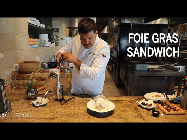 Chef Javier Lopez prepares FOIE GRAS SANDWICH & 3 other dishes at Es Fanals restaurant (Spain)