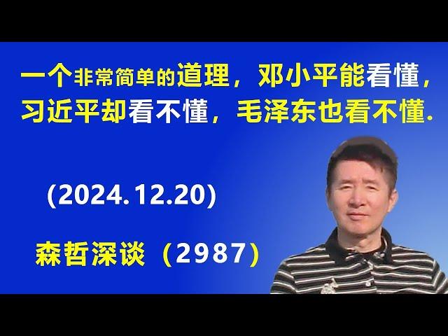 一个非常简单的道理，邓小平能“看懂”，习近平却“看不懂”，毛泽东也看不懂.  (2024.12.20) 《森哲深谈》