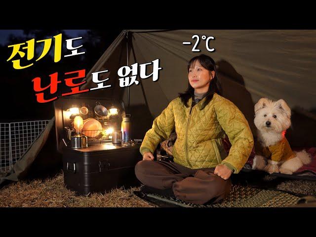 Survival Camping in winter,  No electricity️ No stove / Korean Pork bone soup & Soju / ASMR