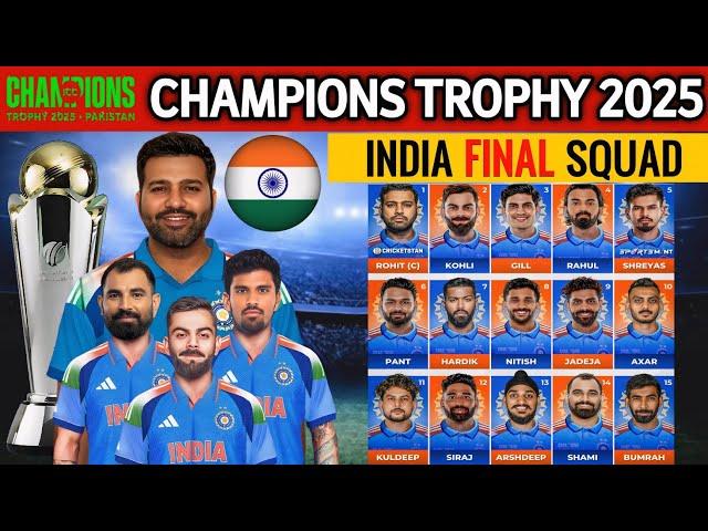 Champions Trophy 2025 | Team India Final Squad |India 15 Members Squad For ICC Champions Trophy 2025