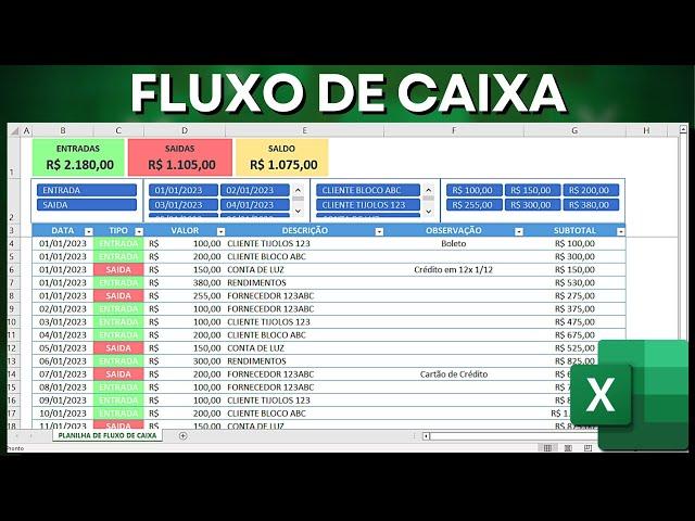 Como Fazer Planilha de Fluxo de Caixa Diário no Excel | Controle Financeiro Pessoal e Empresarial