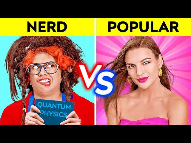 POPULAR VS NERD STUDENT FOR 24 HOURS! How To Become Popular At School! Comedy by 123 GO! CHALLENGE