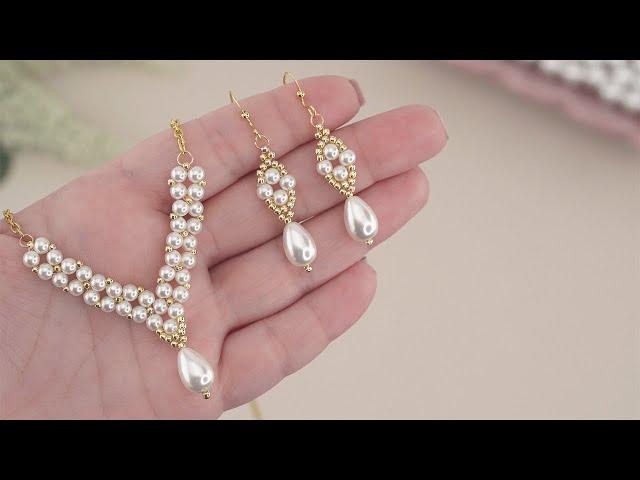 Easy DIY Pearl Necklace: How to Make Beaded Necklace & Earrings | Handmade Aesthetic Jewelry Making