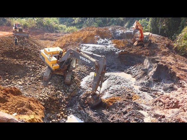 Massive Project Incredible Mountain Road Building Bulldozer Pushing Stone Excavator Clear Land