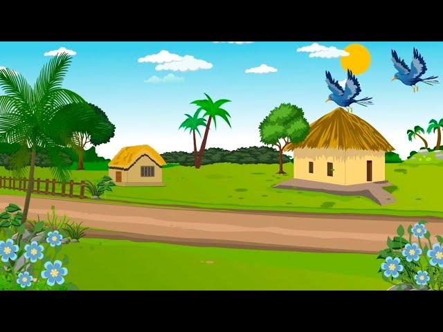 Animated village cartoon background video copyright free.........