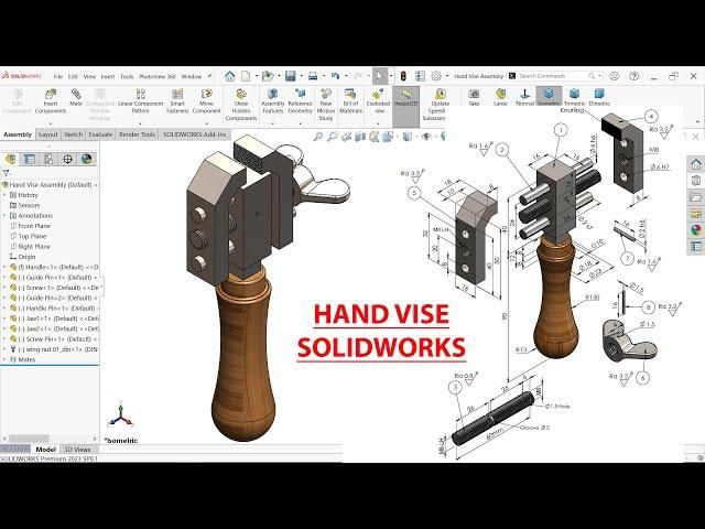 Hand Vise Parts and Assembly in SolidWorks