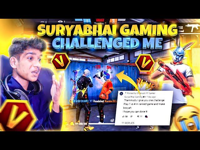 Surya Bhai Gaming Challenged me1 vs 4Solo Vs Squad In Rank Match in Telugu | Dhanush FF Gamer |