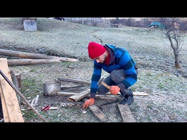 An ordinary day of a young man high in the mountains without civilization