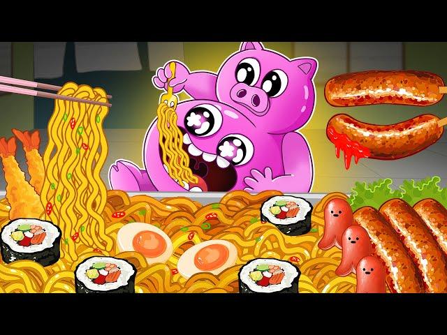 Garten Of Banban 3 Cooking Korean Food: Spicy Noodles & Gimbap /ASMR Mukbang | Animación española