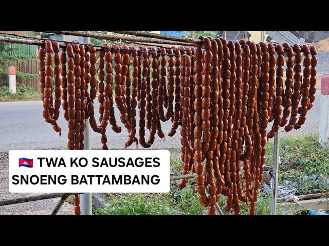 Cambodia Trip 2023 Street Vendor Making Twa Ko Khmer Beef Sausages In Snoeng Battambang