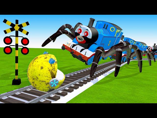 【踏切アニメ】あぶない電車 TRAIN THOMAS  Fumikiri 3D Railroad Crossing Animation #1