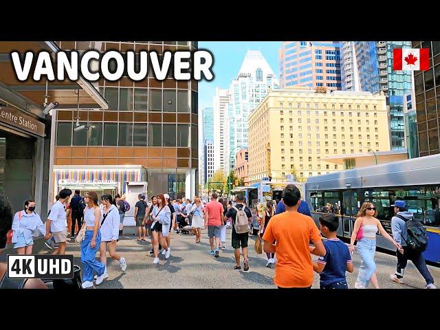  【4K】️ Downtown Vancouver BC, Canada. Amazing sunny day.  Relaxing Walk.