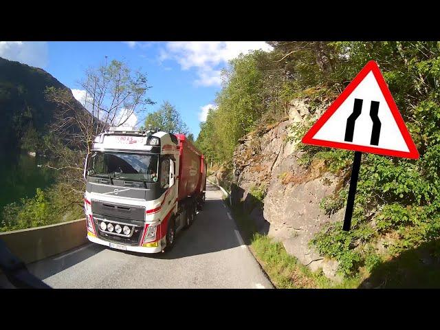 Relaxing Truck Ride on Narrow road in Norway - Along one of its fjords