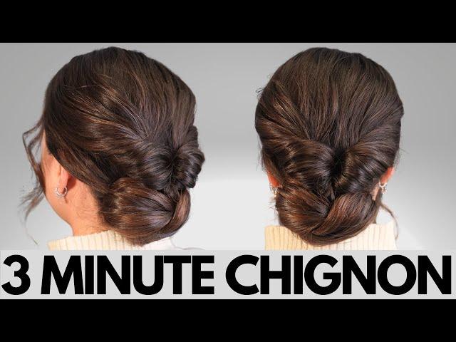 How to do EASY chignon bun hairstyle - 3 minute chignon hair tutorial