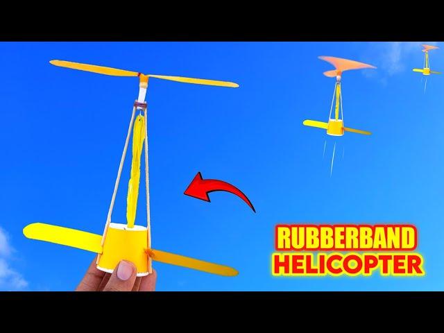 Rubberband Helicopter Making , how to make flying helicopter , homemade flying drone