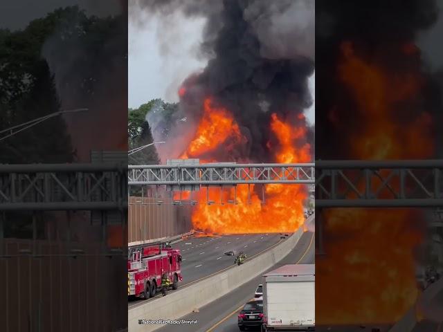 Truck explodes into a fireball after highway crash