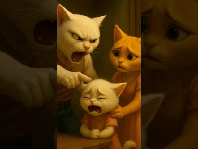 Heartless Father Abuses Kitten – Only Mother Stands to Protect!#SadCat  #cat #ai #short #cartoon