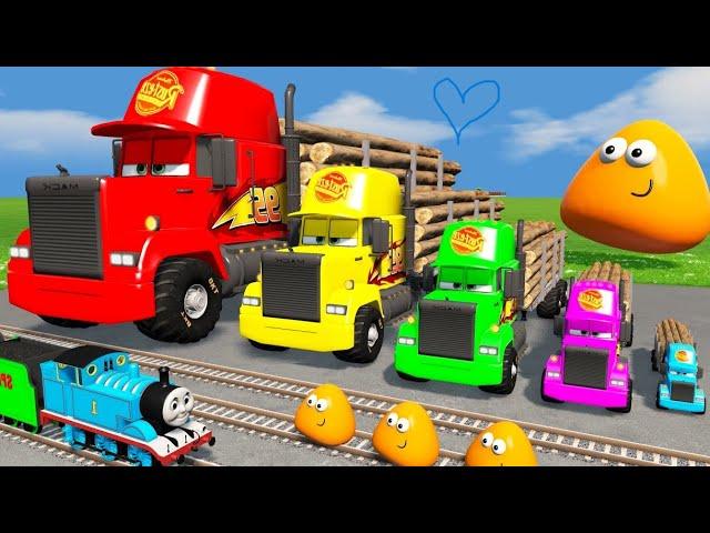 Long Cars vs Funny Cars and Big & Small: Truck Rescue Mcqueen Pixar Car with Spinner Wheels - BeamNG
