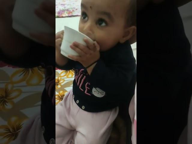 cute baby girl / I am NITARA drinking tea 