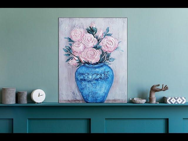 Textured roses / Texture Techniques / Acrylic Painting  for Beginner / MariArtHome