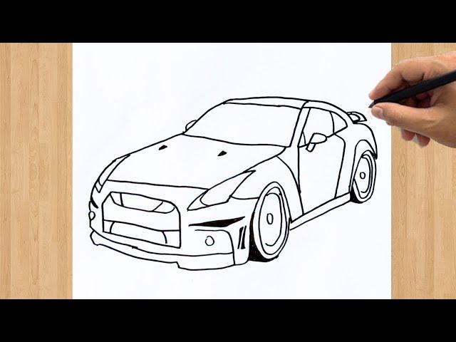 How to Draw a Nissan GTR R35 Step by Step | Easy Drawing Tutorial