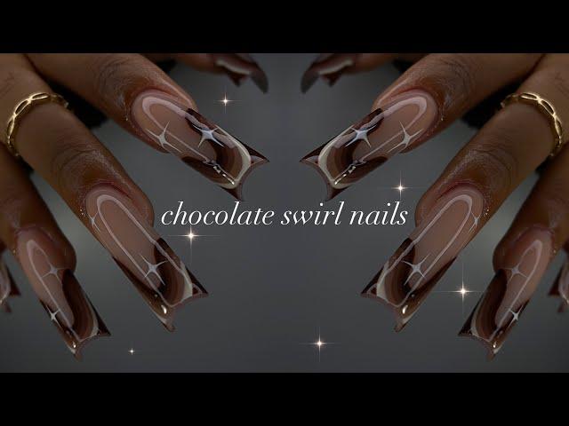 Chocolate Swirl Nails| simple fall nails + classy nail art!| ASMR