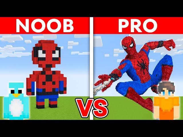 NOOB vs PRO: SPIDERMAN House Build Challenge in Minecraft