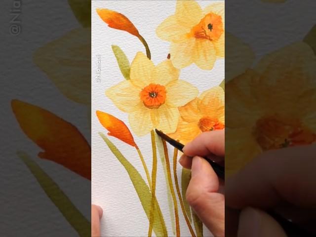 Freehand Watercolor Daffodil Flowers: Full Tutorial Linked