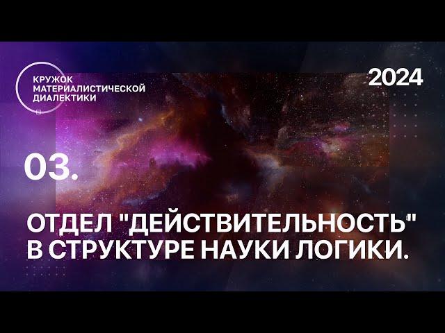 КМД. 03. Отдел "Действительность" в структуре Науки логики. 09.06.2024.