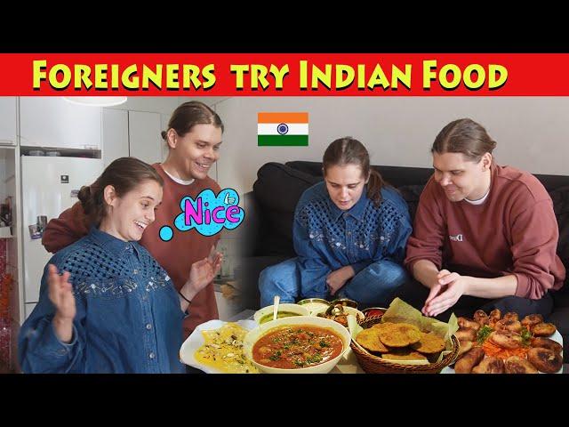 Foreigners try Indian Food || बेड़मी पूरी /आलू की सब्ज़ी / खीर / गोलगप्पे / | Indian Food Reaction |