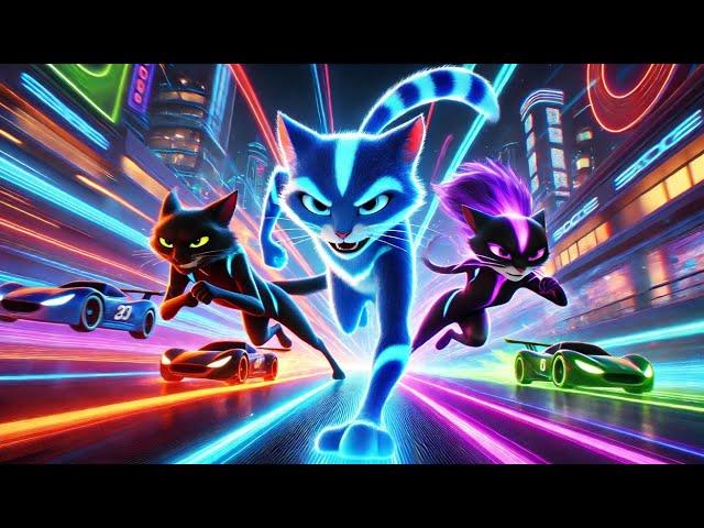 neon cats take over the city in epic race #cat #cute #ai #catlover #catvideos #cutecat #aicat