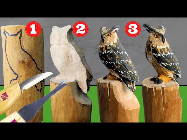 Mastering Owl Woodcarving: A Step-by-Step Guide using Carving Knives & Acrylic Paint