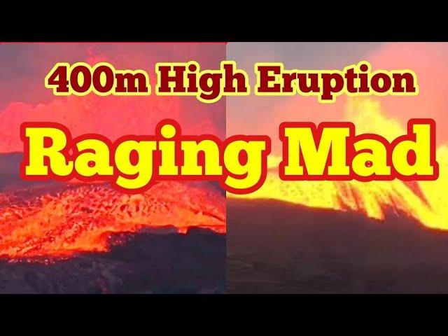 Volcano Is Raging Mad: 400 Meters Lava Fountain/Iceland Fagradalsfjall Geldingadalir Volcano