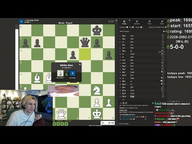 xQc reacts to Tyler1 Hitting 1700 rating in Chess