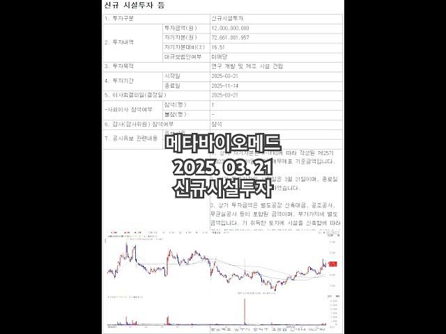 [250321 메타바이오메드] 신규시설투자