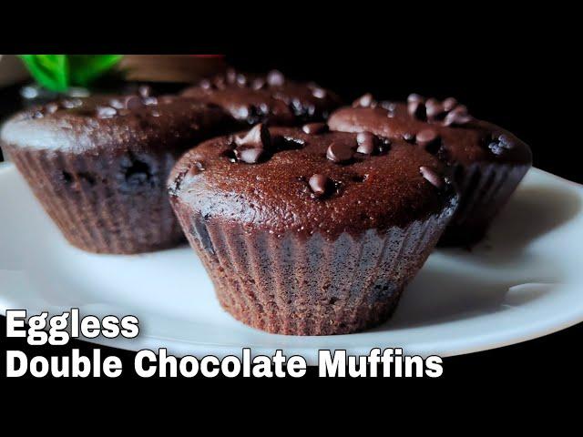 Eggless Double Chocolate Muffins | Chocolate Cup Cakes In Kadhai | Easy Soft Muffins Without Oven