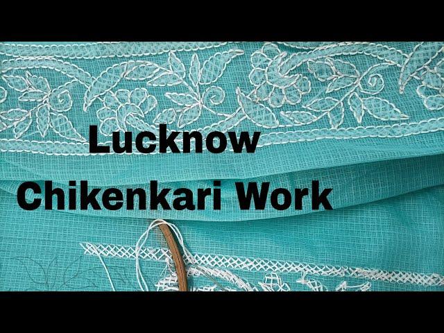 Chikenkari Work in Net Kotta Saree | Lucknow Chikenkari Hand Embroidery Work Tutorial for Beginners