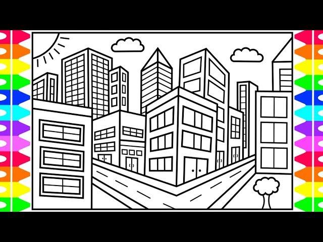 How to Draw a CITY for Kids City Drawing for Kids | City Coloring Pages for Kids