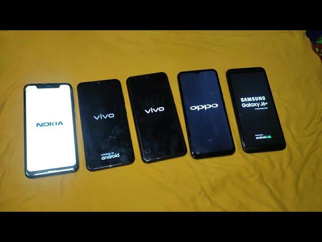 Nokia vs Vivo v9 vs v11 vs Samsung J6 vs Oppo F11 copy reboot speed test / Nokia, Vivo, Oppo booting