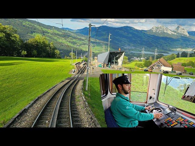 Cab Ride - Rigi Kulm to Arth Goldau Switzerland - Train Driver view | Mountain Train Journey