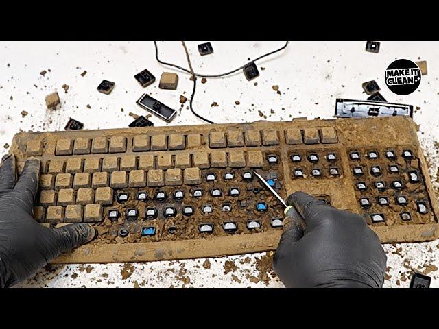 I cleaned the dirtiest keyboard with mud on it. Make it clean. asmr, Cleaning the Keyboard, 키보드 청소