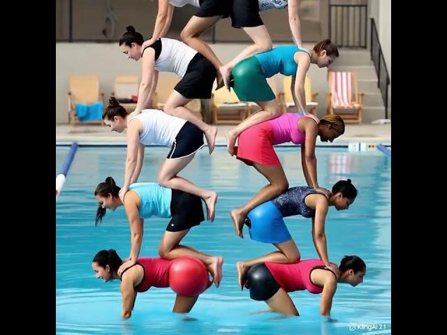 10 person tower of women in the pool #keithandrewnetwork #dumbo #humanpyramid #humanpyramid
