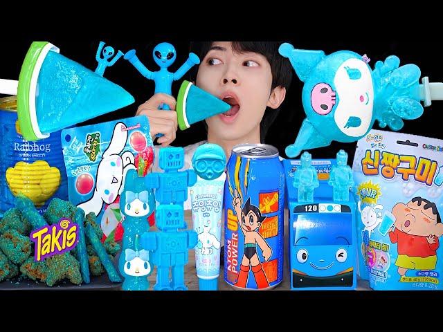 ASMR MUKBANG ICE CREAM BLUE FOOD TAKIS PARTY RECIPE DESSERTS HONEY JELLY CANDY EATING SOUNDS