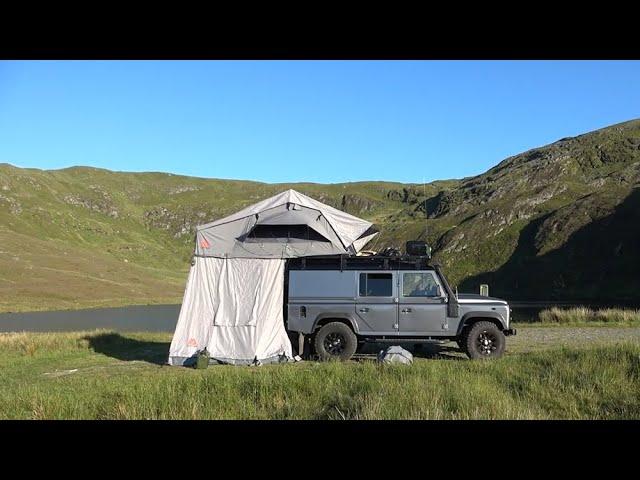 Land Rover Defender Mountains Roof Tent Camping