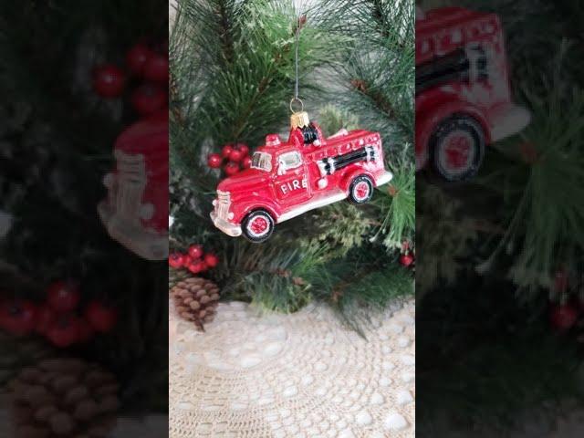 Vintage Fire Truck - Glass Christmas Ornament