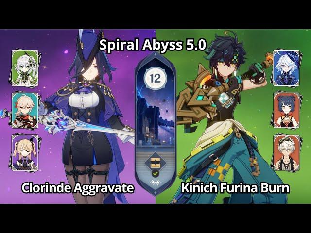 C0 Clorinde Aggravate & C0 Kinich Furina Burn - Spiral Abyss 5.0 Floor 12 Genshin Impact