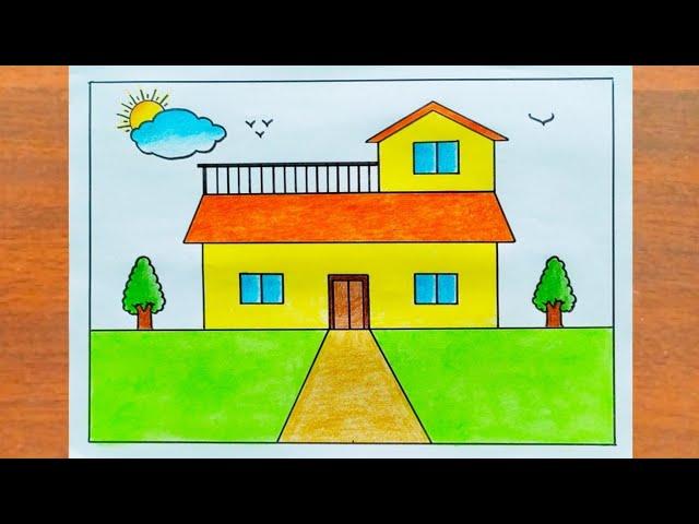 House Drawing / How to Draw a Simple House Step By Step / House Scenery Drawing Easy