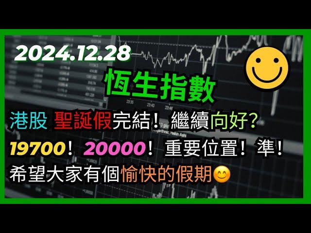 交易策略：恆生指數 聖誕假完結！港股繼續向好？19700！20000！重要位置！準！希望大家有個愉快的假期 2024.12.28 HangSeng Analysis