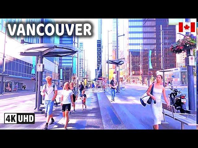  【4K】️ Downtown Vancouver BC, Canada. Amazing sunny day.  Relaxing Walk. September 2024.